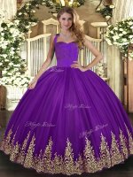 Fine Purple Halter Top Lace Up Appliques Quinceanera Dresses Sleeveless(SKU SJQDDT1640002-1BIZ)