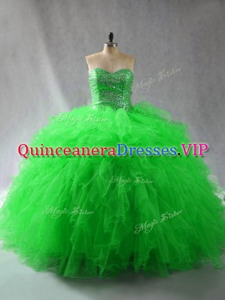 Dazzling Sleeveless Beading and Ruffles Lace Up Quinceanera Gown