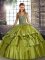 Flirting Olive Green Sleeveless Beading and Ruffled Layers Floor Length Quinceanera Gowns