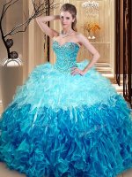 Multi-color Ball Gowns Sweetheart Sleeveless Organza Asymmetrical Lace Up Beading and Ruffles Quinceanera Gowns