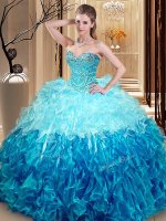 Multi-color Ball Gowns Sweetheart Sleeveless Organza Asymmetrical Lace Up Beading and Ruffles Quinceanera Gowns(SKU SJQDDT900002-1BIZ)