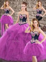 Edgy Sleeveless Tulle Floor Length Lace Up Quinceanera Dresses in Purple with Beading and Embroidery