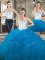 Three Piece Baby Blue Sleeveless Tulle Lace Up Ball Gown Prom Dress for Military Ball and Sweet 16 and Quinceanera