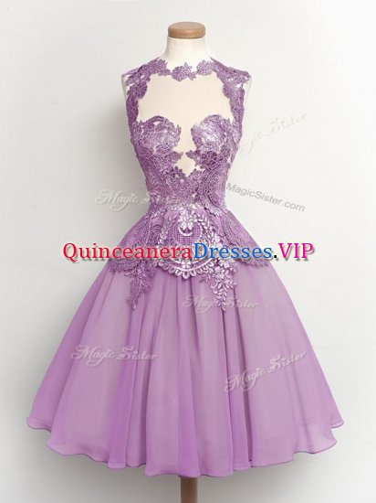 Sexy Lilac Chiffon Lace Up Quinceanera Court of Honor Dress Sleeveless Knee Length Lace - Click Image to Close