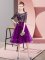 High Class Half Sleeves Tulle Knee Length Lace Up Quinceanera Dama Dress in Purple with Embroidery