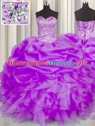 Fantastic Pick Ups Floor Length Ball Gowns Sleeveless Purple Quinceanera Gown Lace Up
