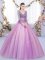Glorious Tulle Long Sleeves Floor Length Quinceanera Dress and Lace and Appliques