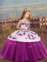 Simple Fuchsia Sleeveless Embroidery High Low Little Girls Pageant Dress Wholesale