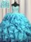 Traditional Visible Boning Bling-bling With Train Lace Up 15 Quinceanera Dress Aqua Blue for Military Ball and Sweet 16 and Quinceanera with Beading and Ruffles Brush Train