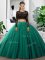 Adorable Dark Green Long Sleeves Tulle Backless Sweet 16 Dresses for Military Ball and Sweet 16 and Quinceanera
