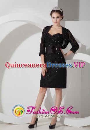 Honolulu Hawaii/HI Black Column Quinceanera Dama Dress with Sweetheart Mini-length Satin Belt and Beading with Matching Jacket