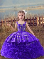 Purple Ball Gowns Embroidery Custom Made Pageant Dress Lace Up Fabric With Rolling Flowers Sleeveless