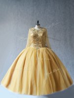 Exceptional Sleeveless Floor Length Beading Lace Up Quinceanera Dresses with Gold
