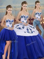 Classical Floor Length Three Pieces Sleeveless Royal Blue Sweet 16 Dress Lace Up