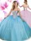 Aqua Blue Ball Gowns Tulle Sweetheart Sleeveless Beading Floor Length Lace Up Sweet 16 Quinceanera Dress