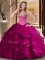 Floor Length Lace Up Quinceanera Dress Fuchsia for Military Ball and Sweet 16 and Quinceanera with Beading and Ruffles