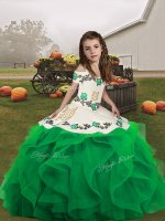 Perfect Green Lace Up Straps Embroidery and Ruffles Evening Gowns Organza Sleeveless