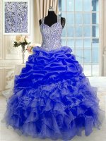 Blue Straps Zipper Beading and Ruffles 15th Birthday Dress Sleeveless(SKU PSSW0246-2BIZ)