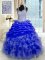 Blue Straps Zipper Beading and Ruffles 15th Birthday Dress Sleeveless