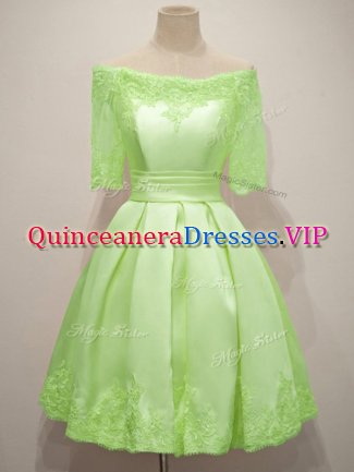 Cheap Yellow Green Lace Up Off The Shoulder Lace Court Dresses for Sweet 16 Taffeta Half Sleeves