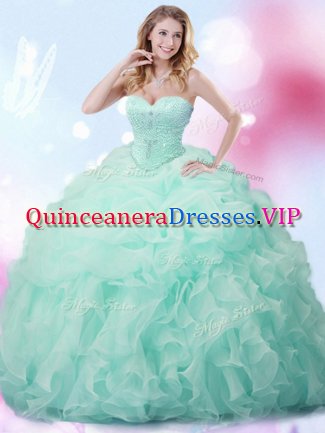 Pick Ups With Train Apple Green Quinceanera Gown Sweetheart Sleeveless Brush Train Lace Up