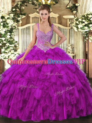 Affordable Organza Sleeveless Floor Length Sweet 16 Dress and Beading and Ruffles