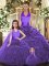 Top Selling Purple Tulle Lace Up Halter Top Sleeveless Floor Length Quince Ball Gowns Ruffles