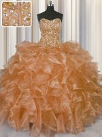 Visible Boning Sleeveless Beading and Ruffles Lace Up Quinceanera Dresses