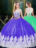 Vintage Scoop Purple Sleeveless Tulle Zipper 15th Birthday Dress for Military Ball and Sweet 16 and Quinceanera