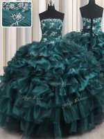 Attractive Floor Length Lace Up Casual Dresses Navy Blue for Military Ball and Sweet 16 and Quinceanera with Appliques and Ruffles and Ruffled Layers
