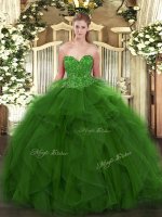 Sexy Green Sleeveless Floor Length Beading Lace Up Vestidos de Quinceanera