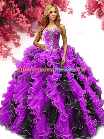 Multi-color Sweet 16 Dress Military Ball and Sweet 16 and Quinceanera with Beading and Ruffles Sweetheart Sleeveless Lace Up - Click Image to Close