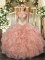 Custom Designed Peach Sleeveless Beading and Ruffles Floor Length 15th Birthday Dress