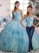 Custom Designed Light Blue Sleeveless Beading and Ruffles Floor Length Sweet 16 Dresses