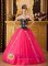 Brand New Hot Pink and Black Quinceanera Dress With Sweetheart Neckline and Hand Made Flower Decorate Tulle Skirt In Bisbee AZ　