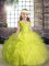 Pretty Yellow Green Straps Lace Up Beading and Ruffles Pageant Dresses Sleeveless