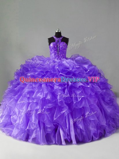 Organza Sleeveless Quinceanera Gown Brush Train and Beading and Ruffles - Click Image to Close