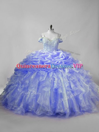 Fancy Ball Gowns Sleeveless Lavender and Purple 15 Quinceanera Dress Brush Train Lace Up - Click Image to Close