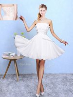 Low Price White Sleeveless Chiffon Lace Up Dama Dress for Beach and Wedding Party
