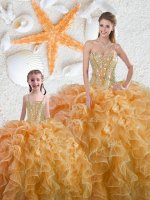 Yellow Sleeveless Organza Lace Up Sweet 16 Quinceanera Dress for Military Ball and Sweet 16 and Quinceanera