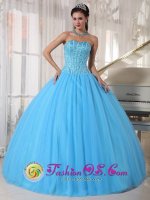 Charleston West virginia/WV Sky Blue Beaded Decorate Bust Quinceanera Dress With Sweetheart Tulle