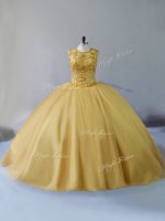 Nice Gold Lace Up Scoop Beading Sweet 16 Dress Tulle Sleeveless Brush Train(SKU PSSW0851BIZ)