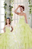 Sleeveless Lace Up Floor Length Beading and Ruffled Layers and Ruching Quinceanera Dress