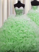 Discount Rolling Flowers Brush Train Sweetheart Neckline Beading and Pick Ups Quinceanera Dresses Sleeveless Lace Up