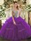 Eggplant Purple Ball Gowns Beading and Ruffles Quinceanera Dresses Lace Up Tulle Sleeveless Floor Length