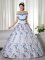 Glamorous Organza Off The Shoulder Short Sleeves Lace Up Embroidery Sweet 16 Quinceanera Dress in White