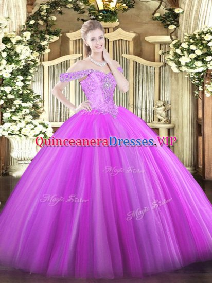 Latest Off The Shoulder Sleeveless Lace Up Vestidos de Quinceanera Lilac Tulle - Click Image to Close