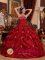 Berlin Customize Pick-ups and Appliques Wine Red Strapless Taffeta Quinceanera Dress
