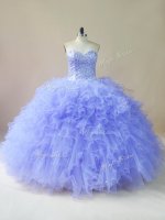 Ball Gowns Sweet 16 Dress Lavender Sweetheart Tulle Sleeveless Floor Length Lace Up