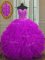 Floor Length Purple Ball Gown Prom Dress Organza Sleeveless Beading and Ruffles